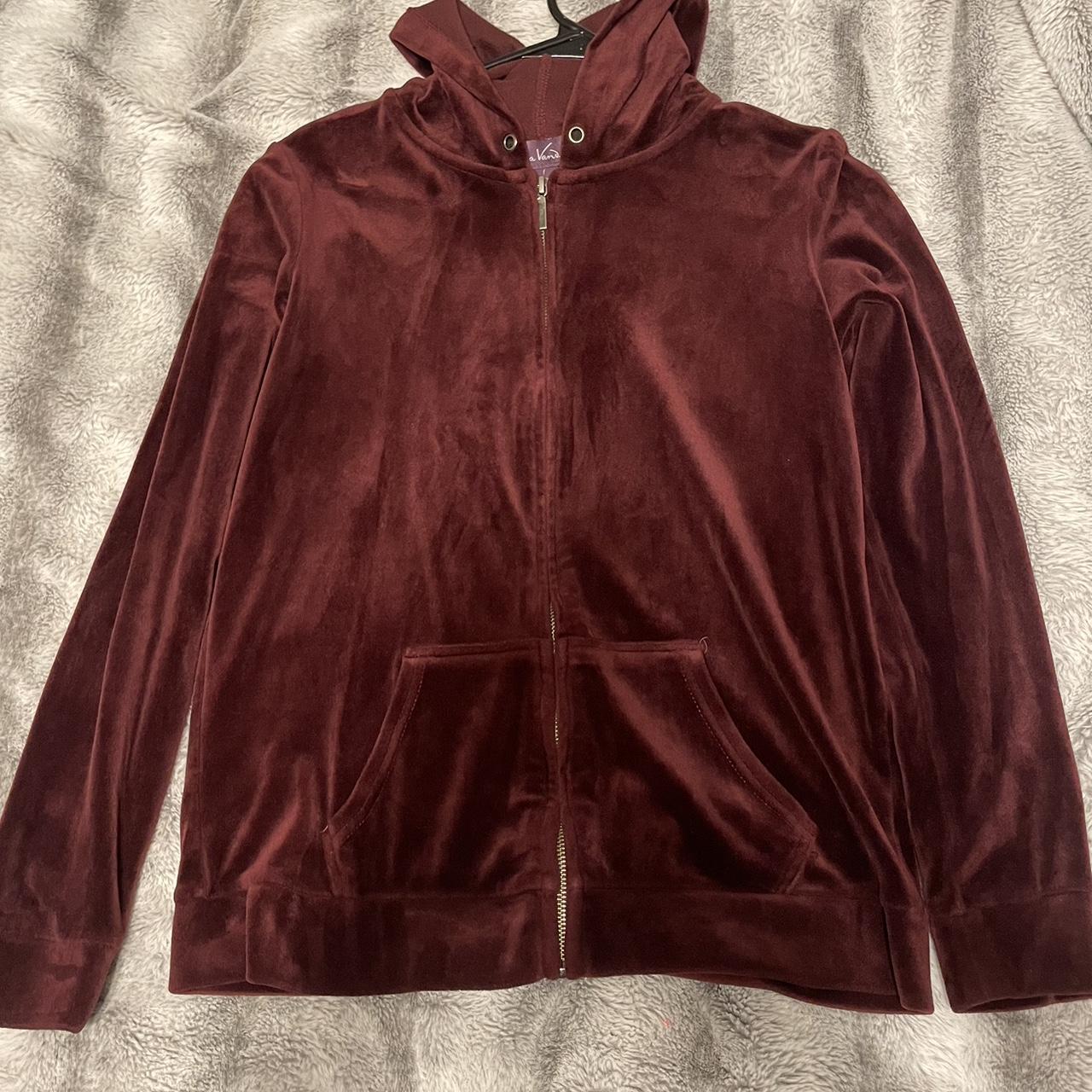 Red velour zip up velour zipup trackjacket. Depop