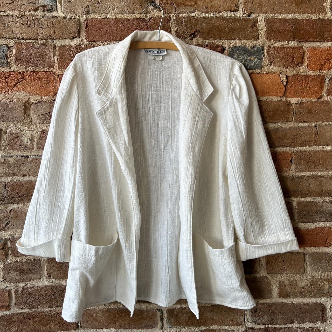 comfy white linen blend blazer! - Depop