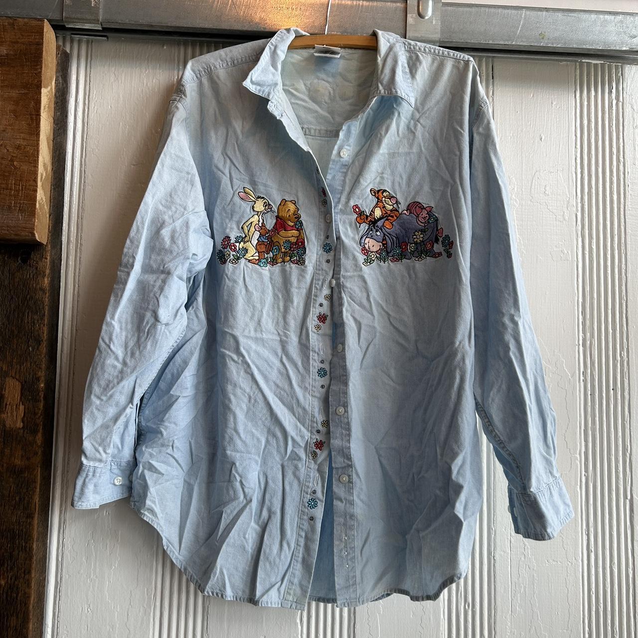 embroidered Winnie the Pooh button up- it has been... - Depop