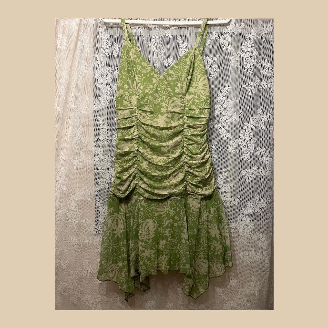 Mesh green Wild Fable fairy dress with white floral... - Depop