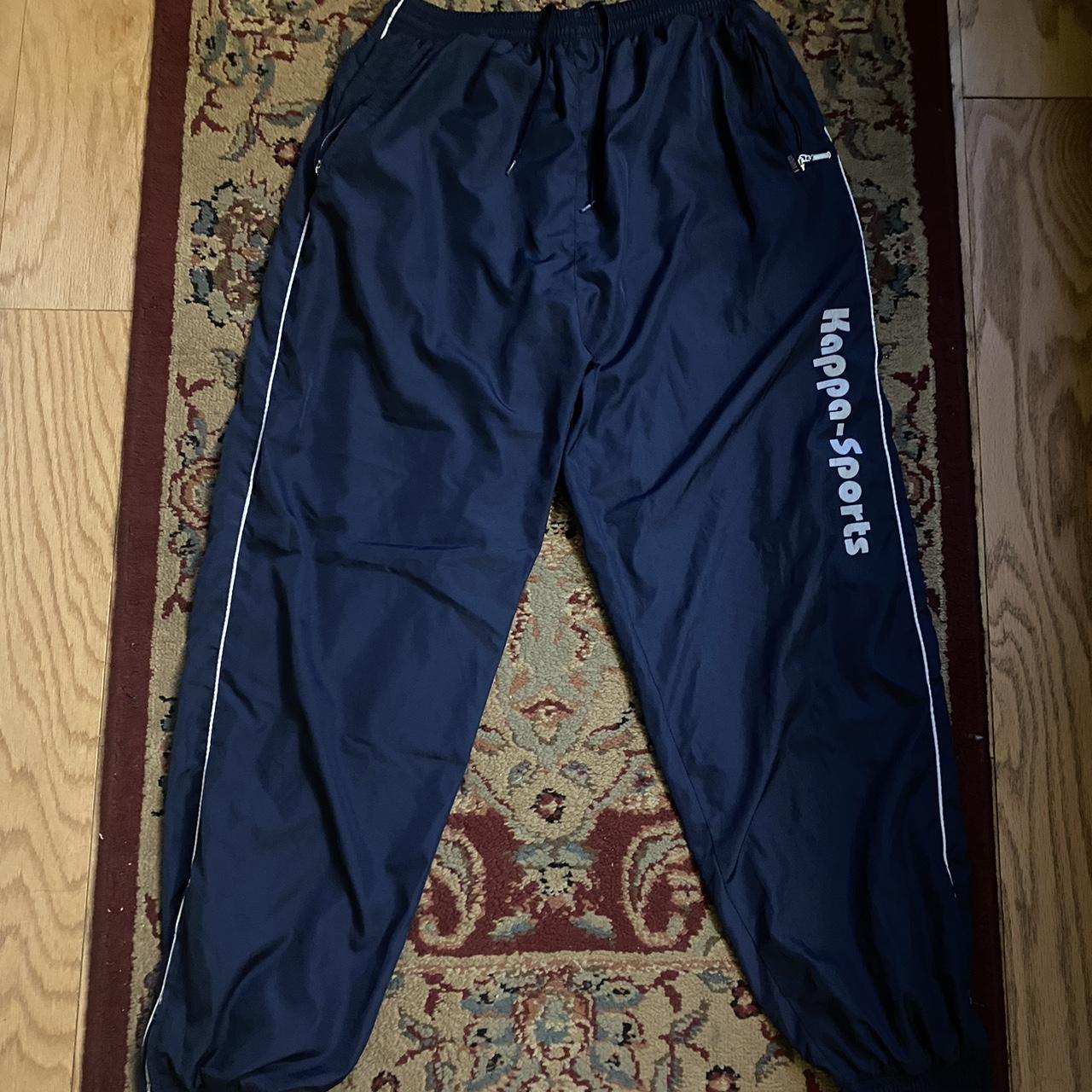 navy blue kappa-sports track pants... - Depop