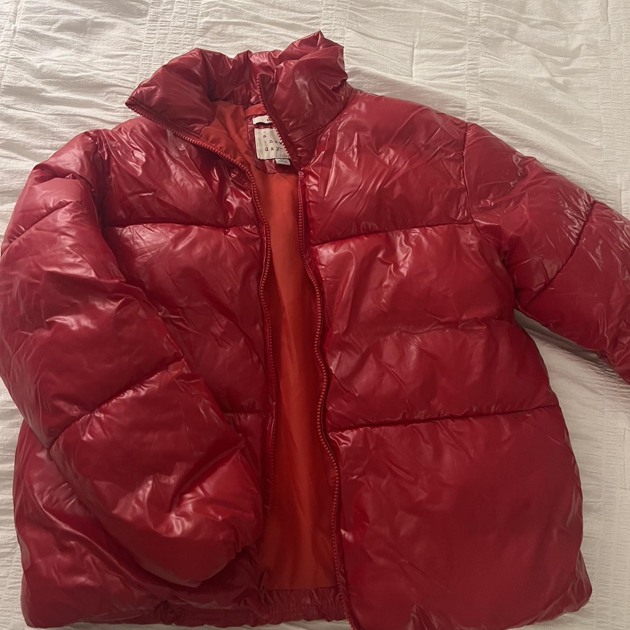 Red cropped shiny puffer jacket Worn only a few... - Depop