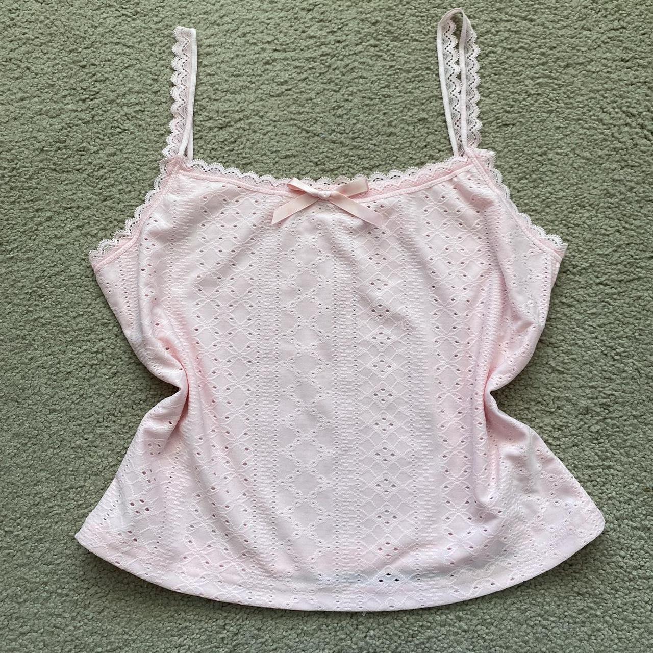coquette pink laced laced cami top with bow... - Depop