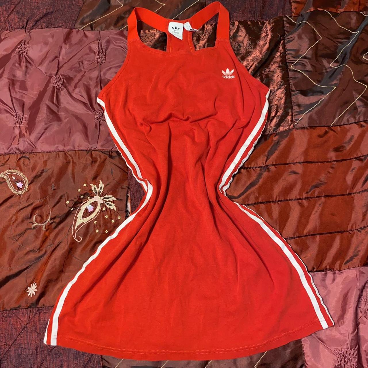 red adidas sport dress size large built in sports bra - Depop