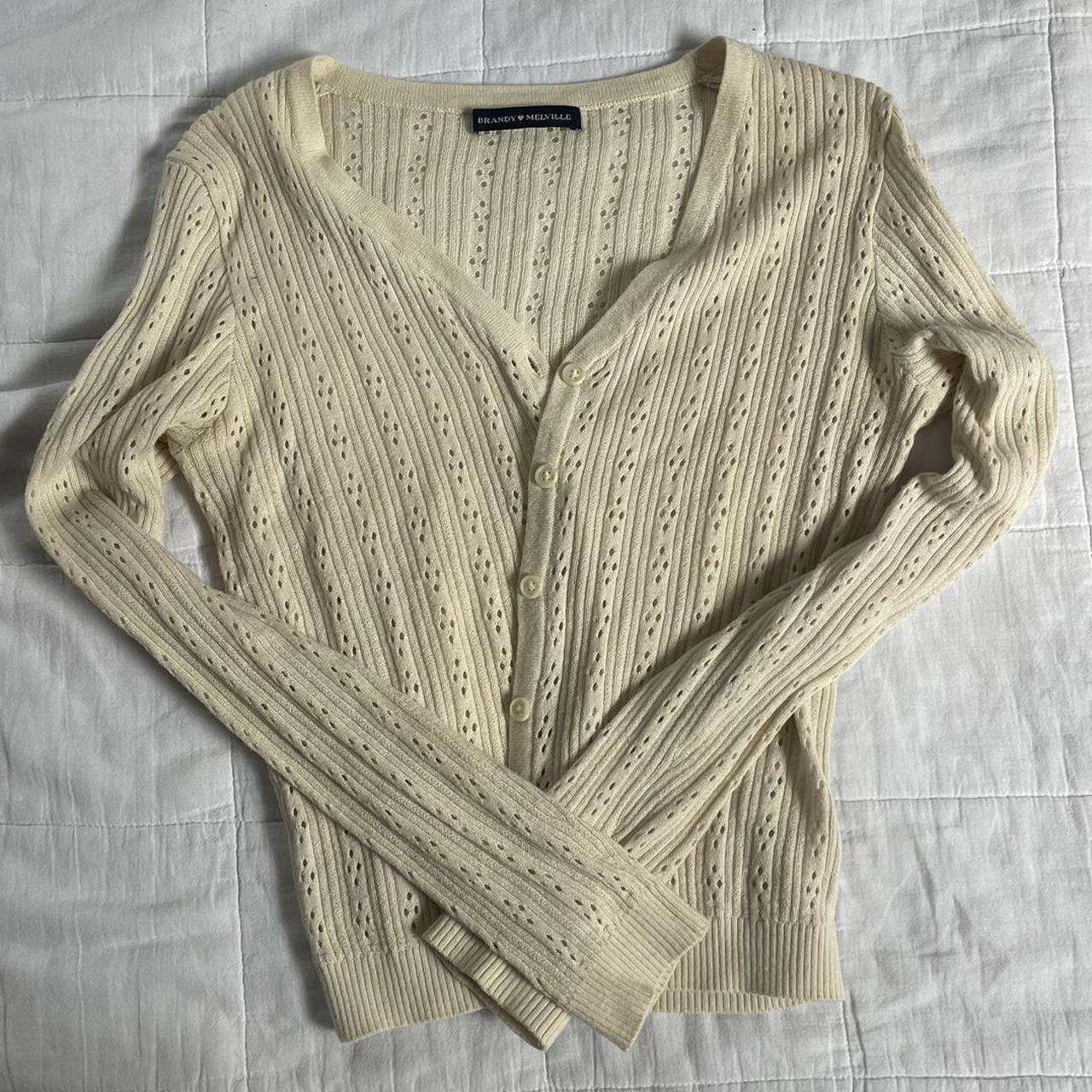 Brandy Melville cream eyelet button up cardigan... - Depop