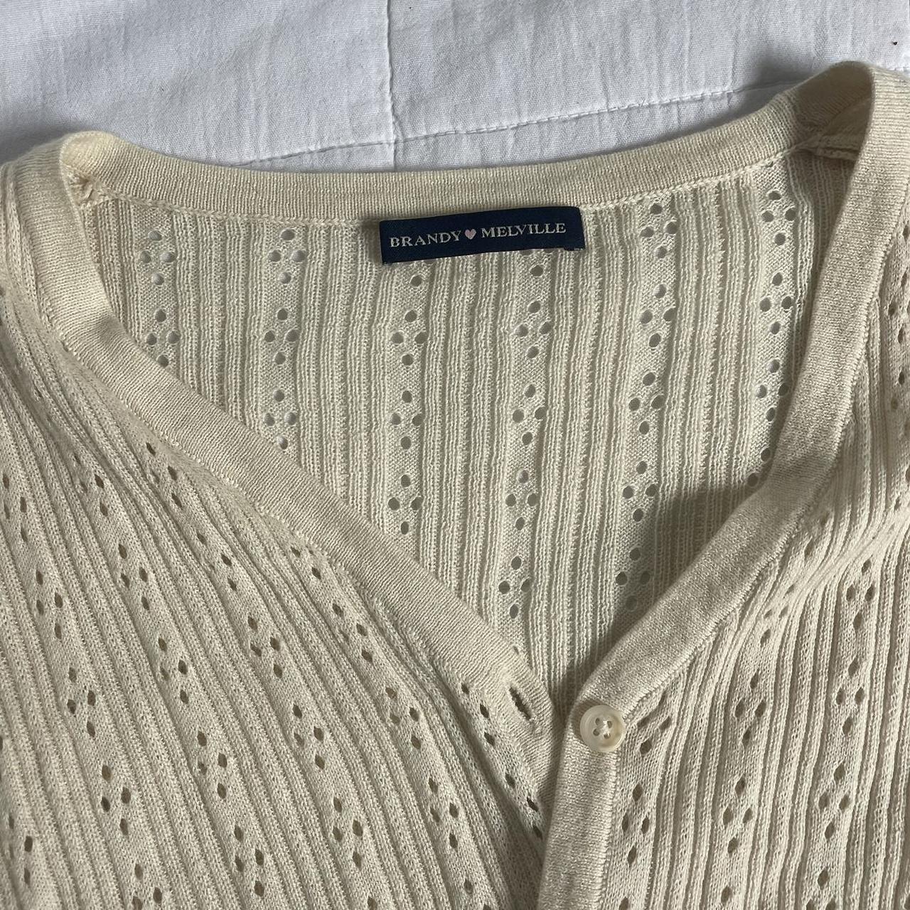 Brandy Melville cream eyelet button up cardigan... - Depop