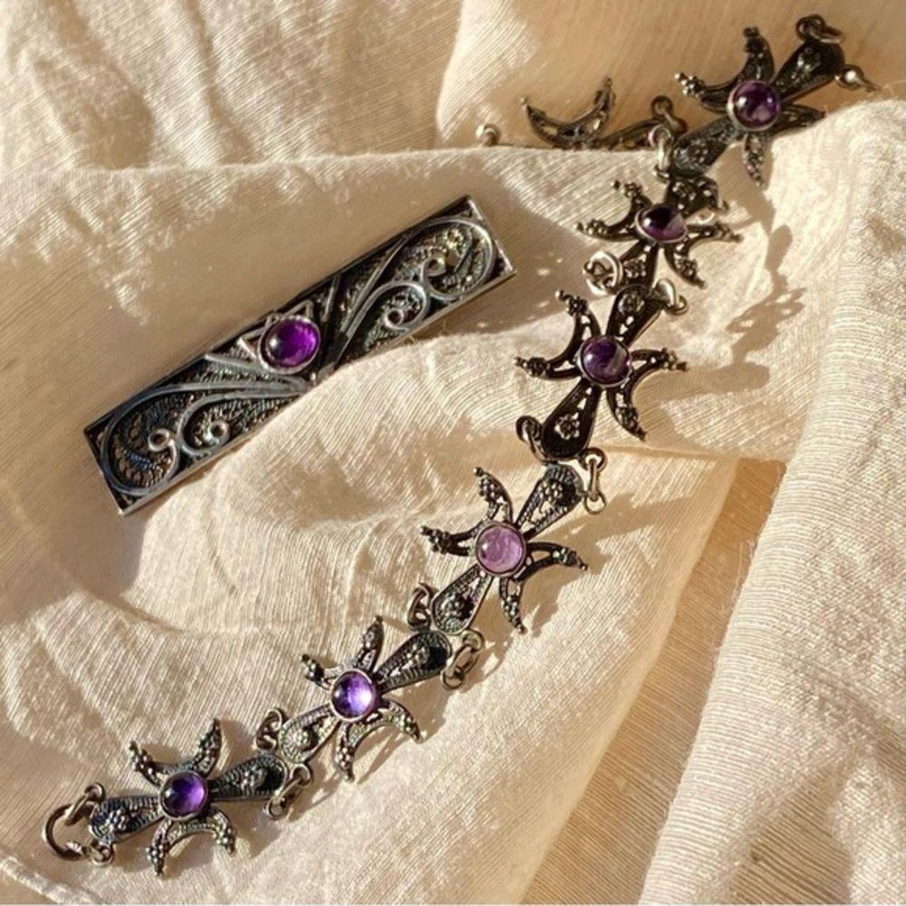 Vintage Sterling & Amethyst Bracelet and Brooch Set online