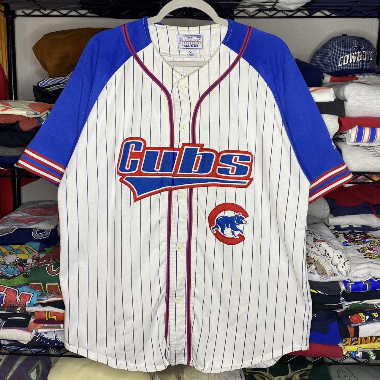 Chicago Cubs Pinstripe Vintage Starter Button Up Jersey. Throwback