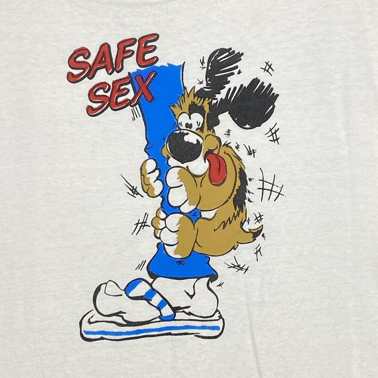 Vintage 90s Dog “Safe Sex” Funny Cartoon Shirt Mens... - Depop