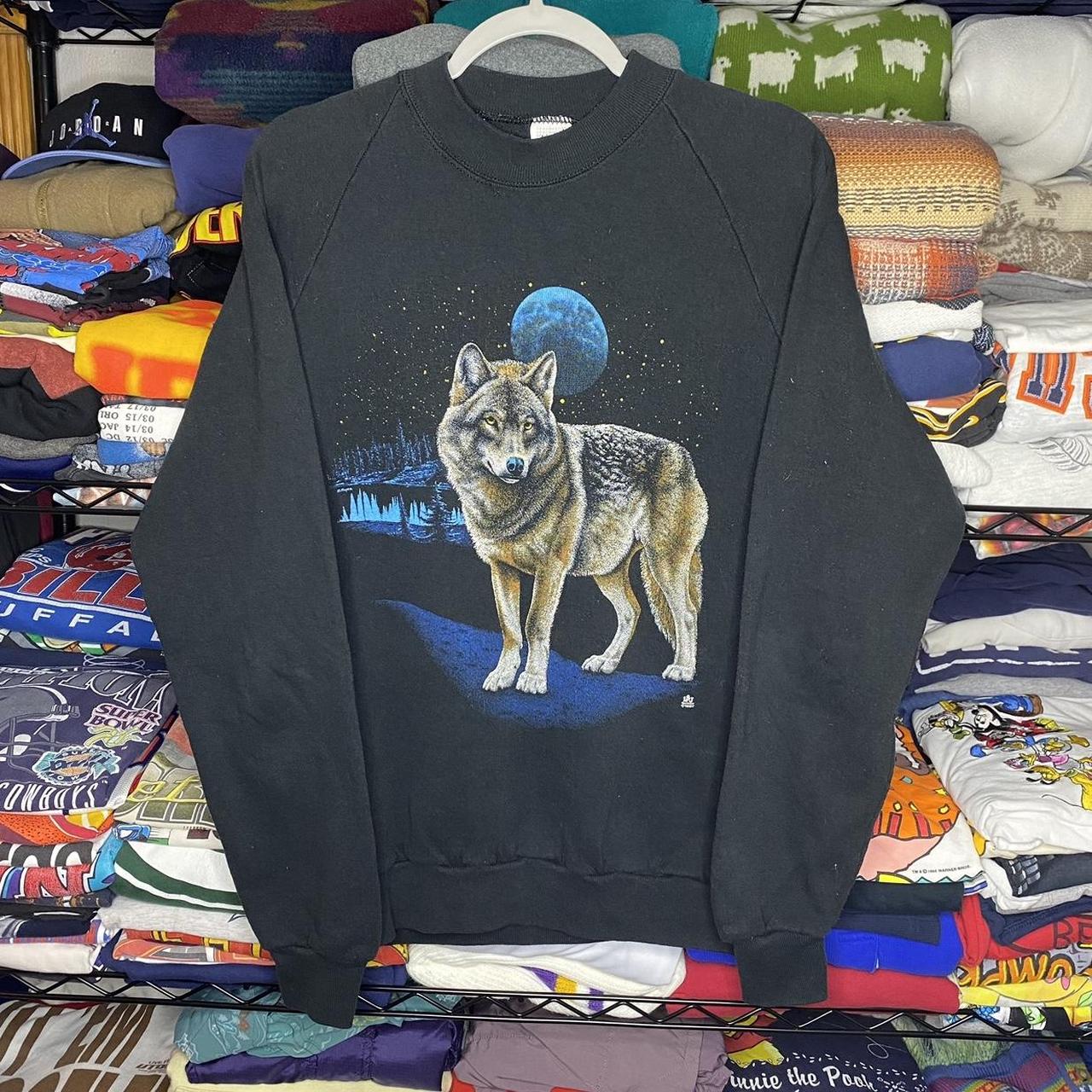 Vintage 80s Grey Wolf Night Sky Nature Scenery... - Depop