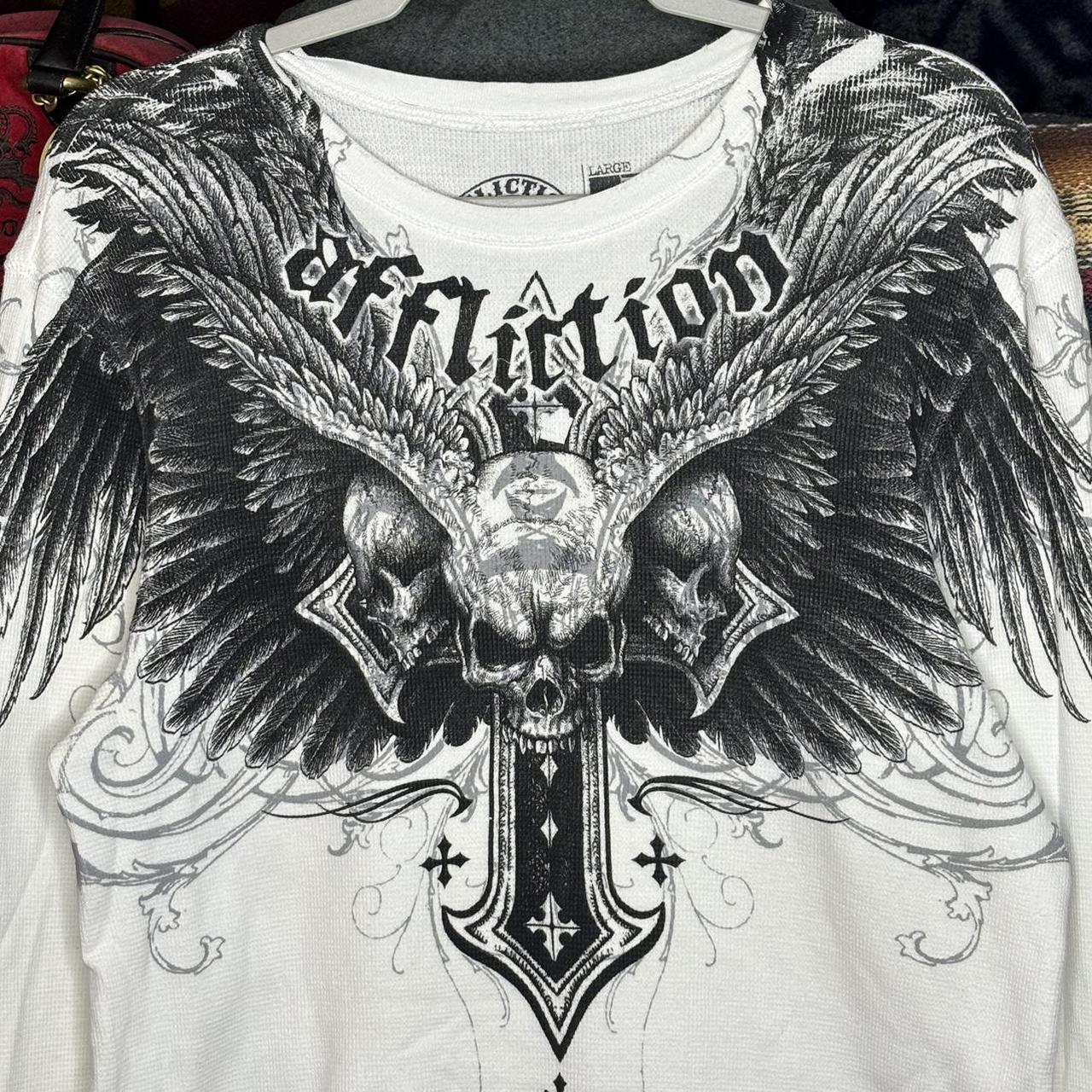 Vintage Y2K Affliction Winged Skull Cross Grunge Emo... - Depop