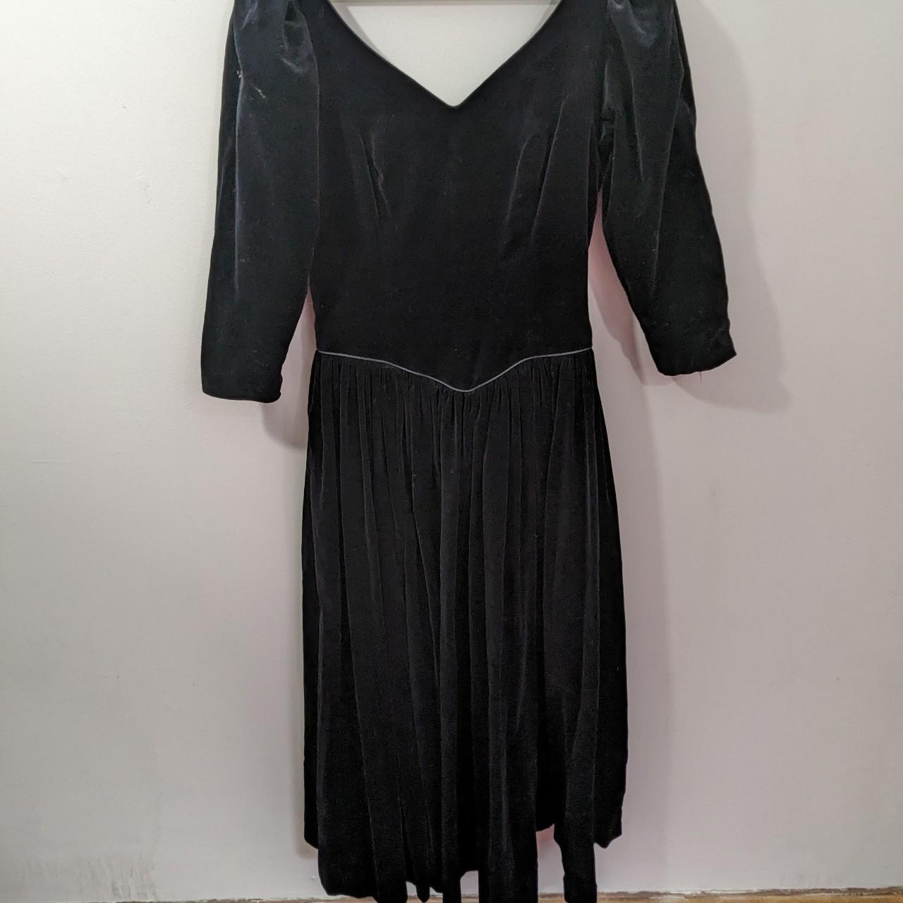 Vintage Laura Ashley Black Velvet Long Gown - Size... - Depop
