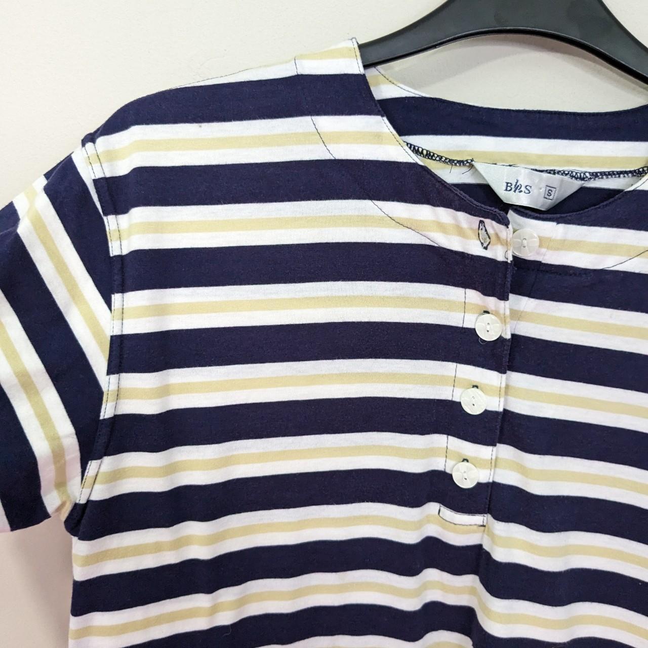 Retro BHS Striped T-shirt with Button Detail... - Depop
