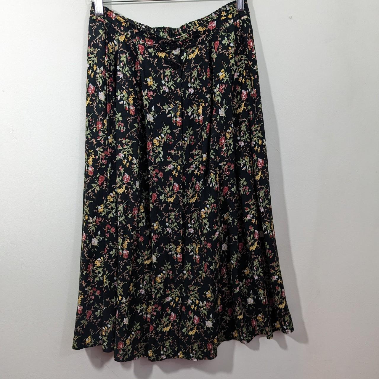 Vintage Floral Midi Skirt Size 12 Elasticated Waist... - Depop