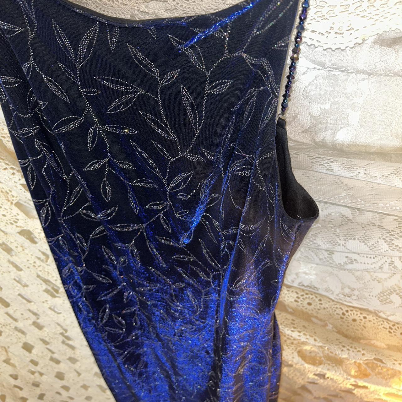 Vintage Maxi Dress Blue/Black Duochrome Sparkly Leaf... - Depop