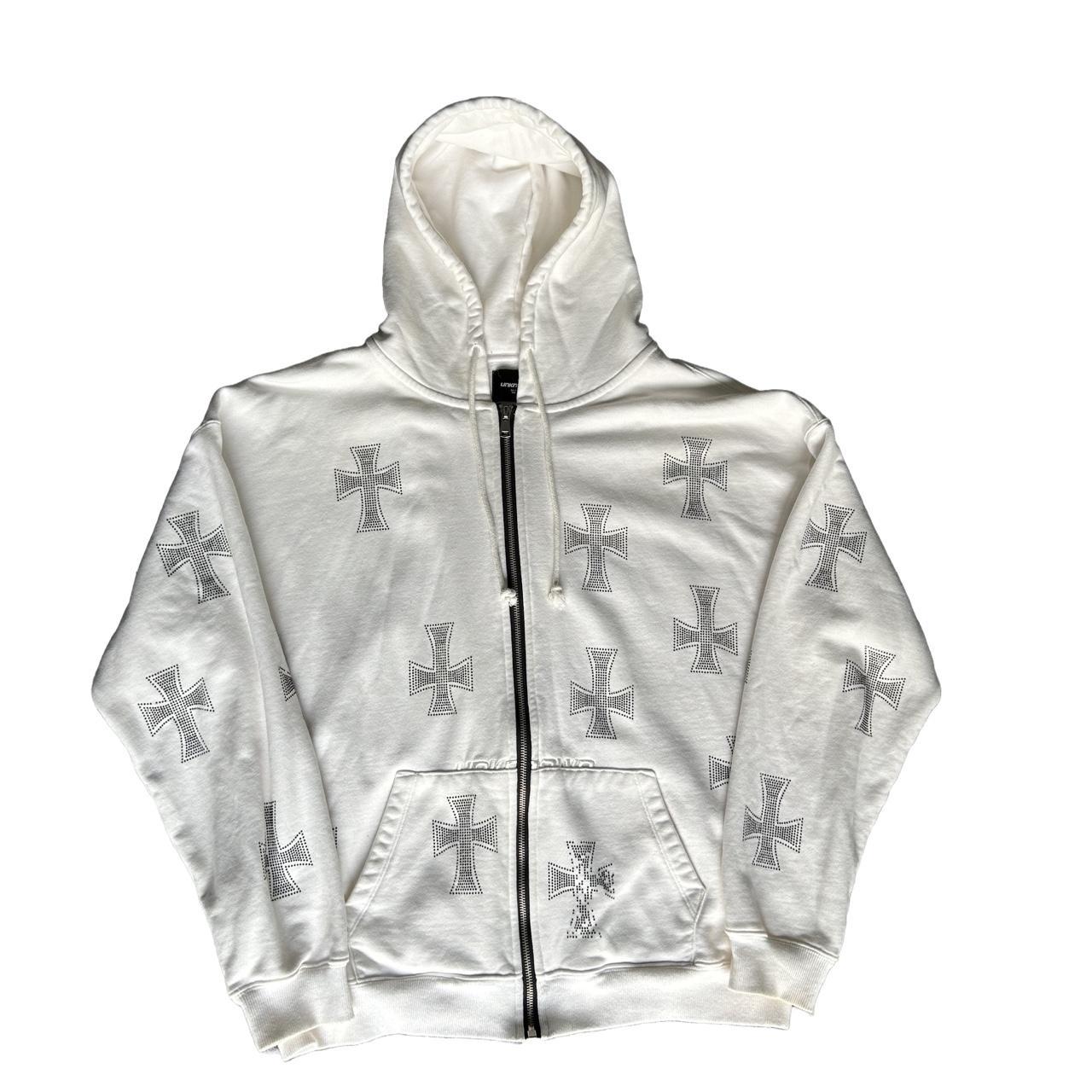 Unknown LDN White Zip Up Hoodie About: - all... - Depop