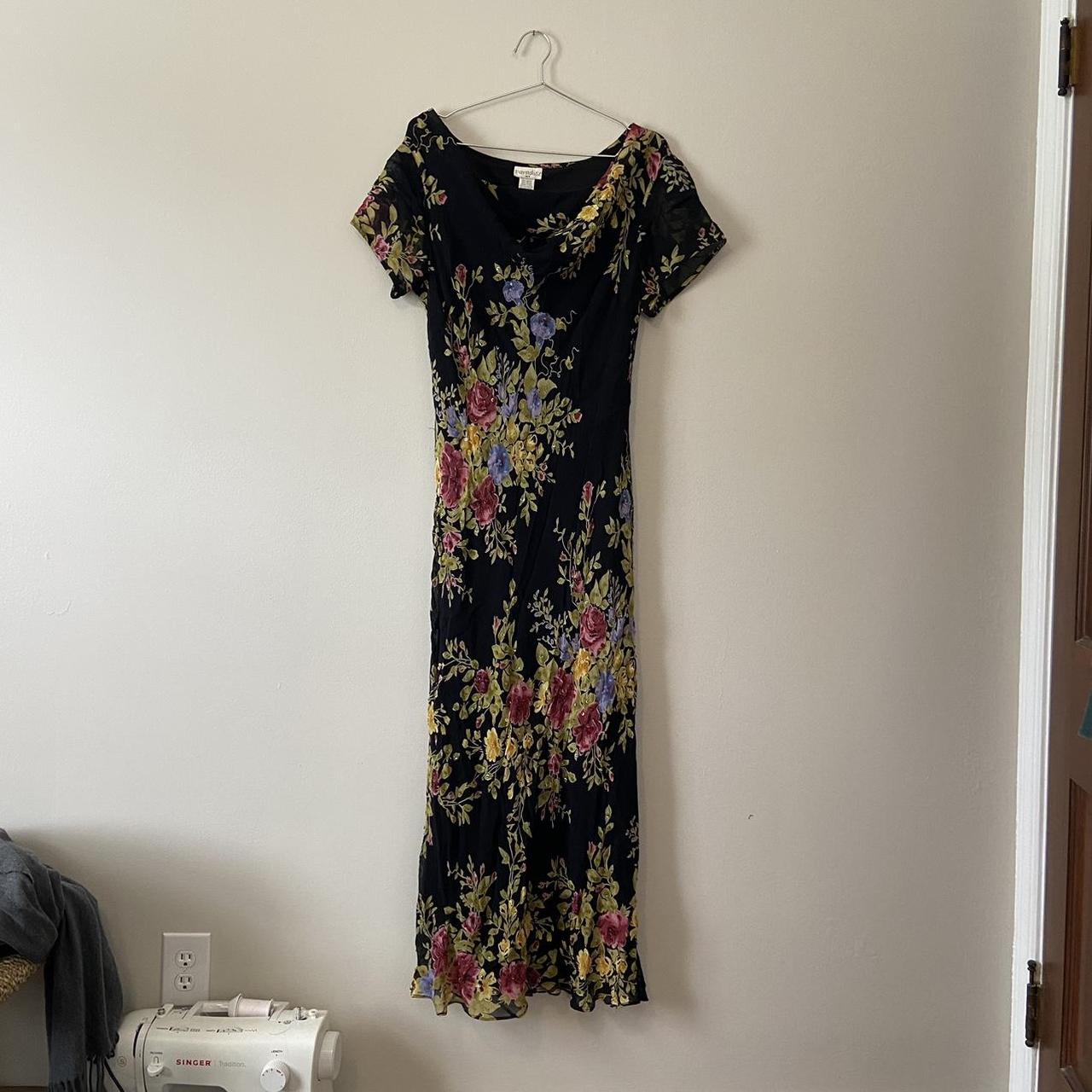 Large rayon vintage maxi dress floral with beading - Depop