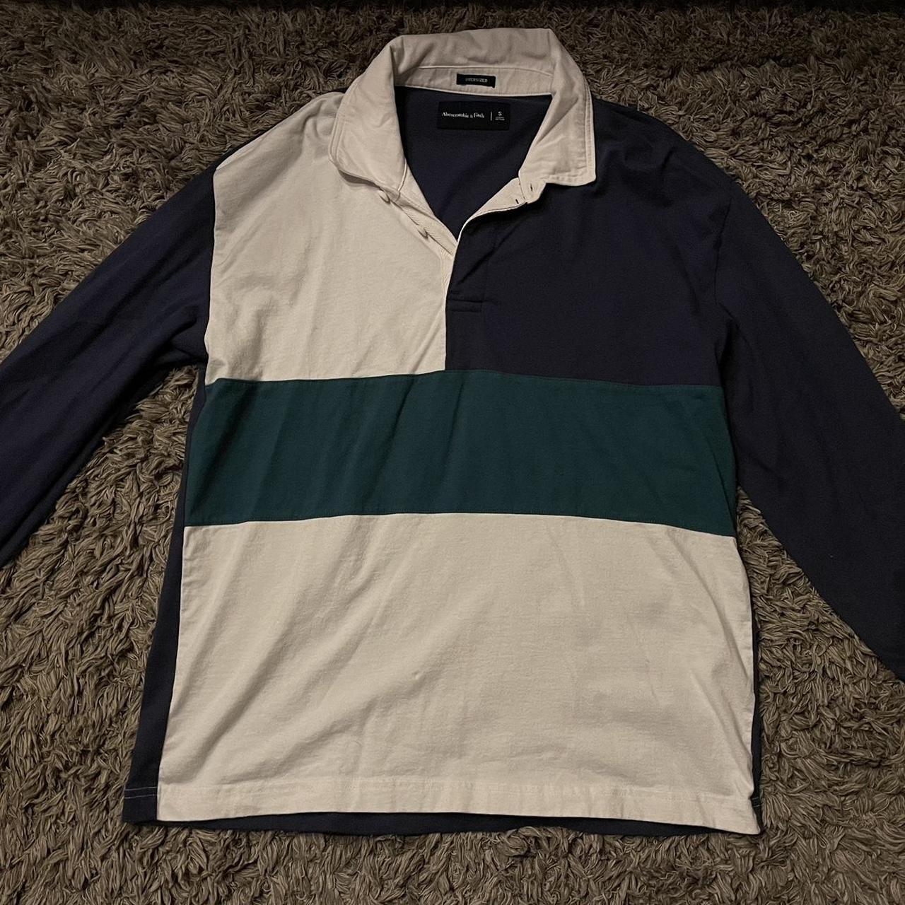 Abercrombie & Fitch blue, white, and green oversized... - Depop