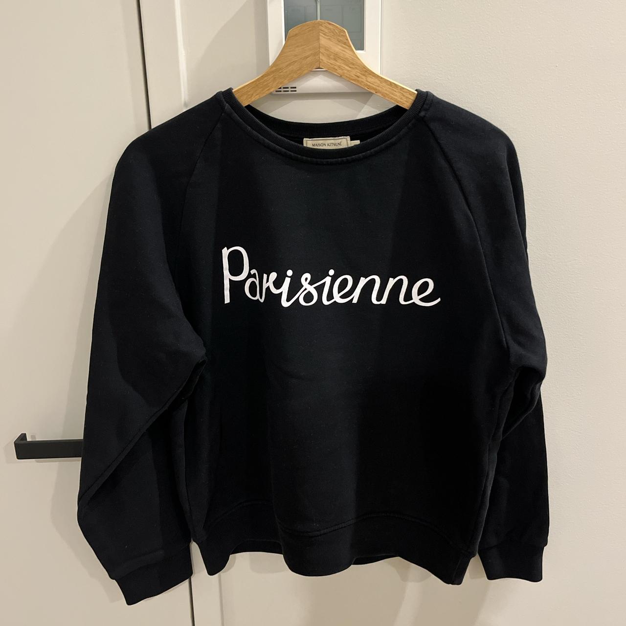 maison kitsune parisienne sweat shirt in black size. Depop