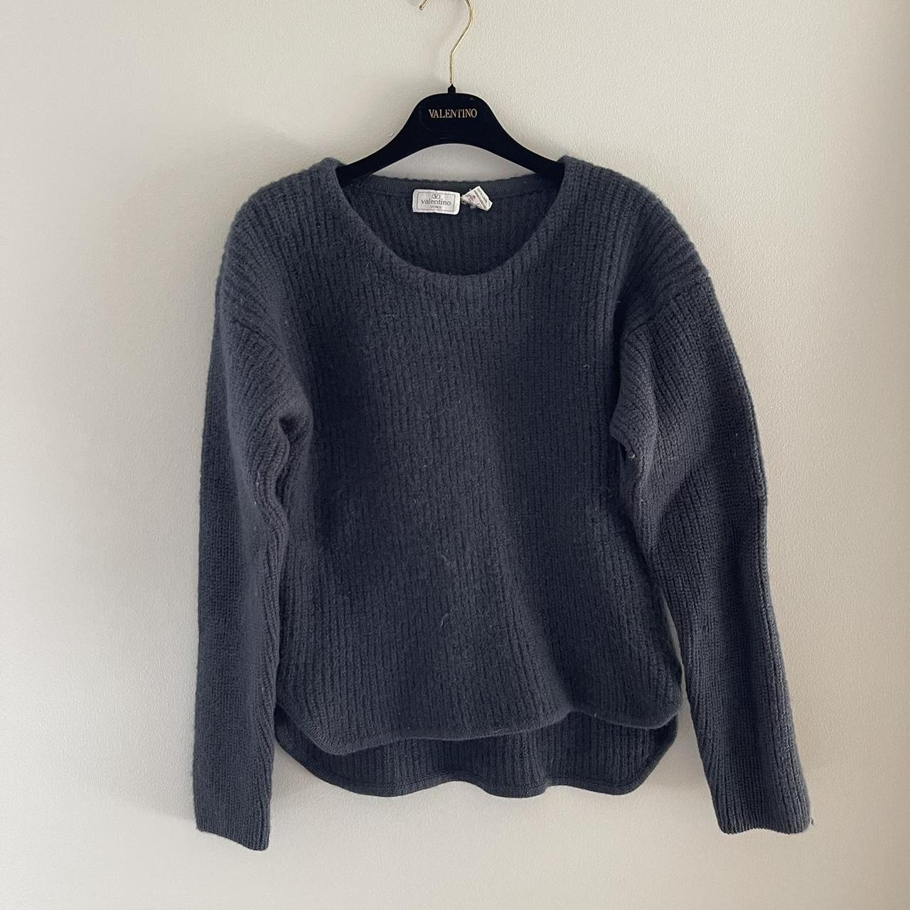 Vintage Valentino Dark Blue Wool Knit Sweater... - Depop