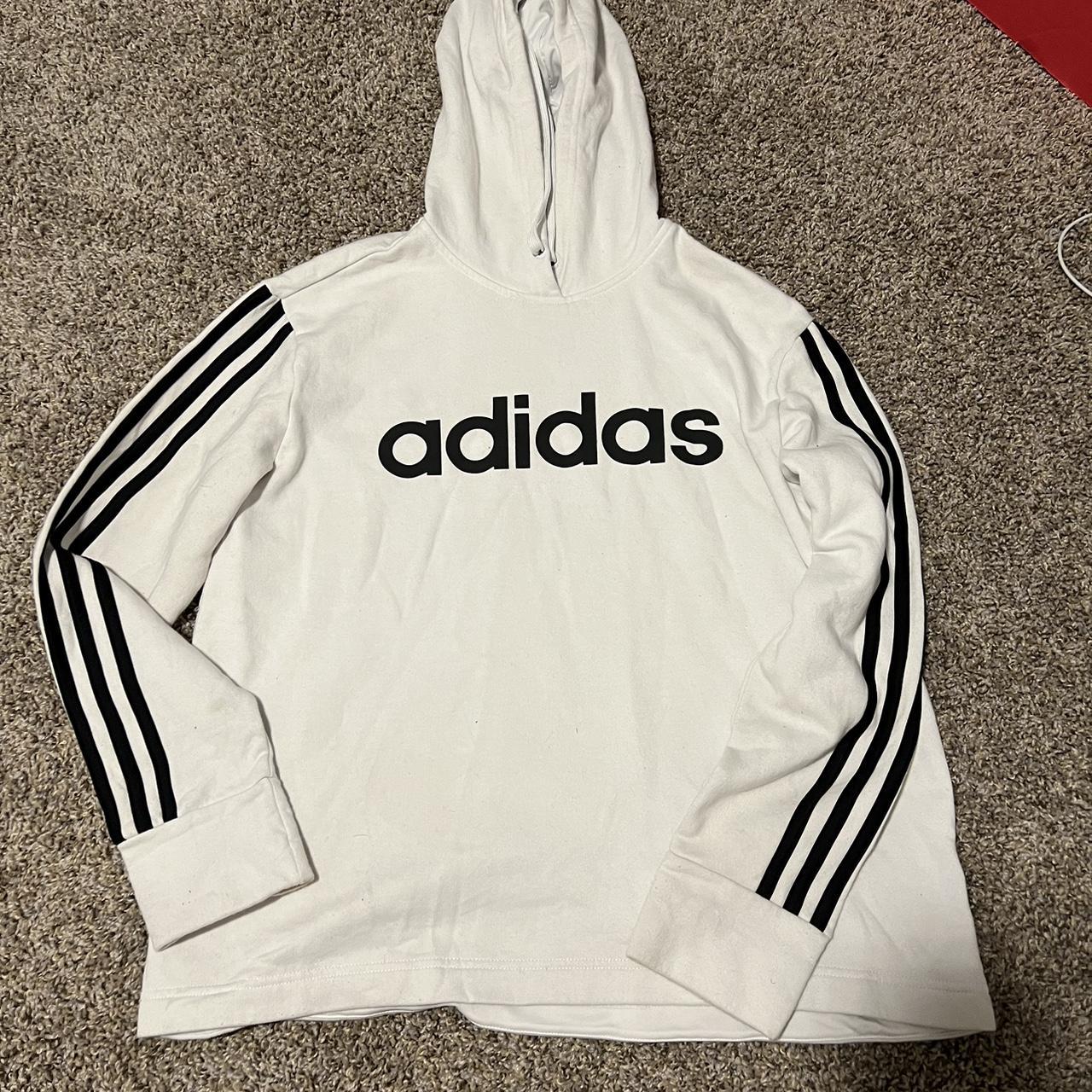 Adidas Women's White and Black Hoodie | Depop