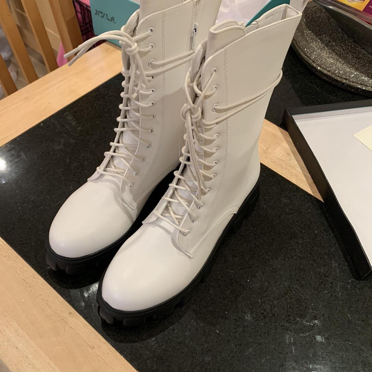 Dolls Kill Women's White Boots Depop