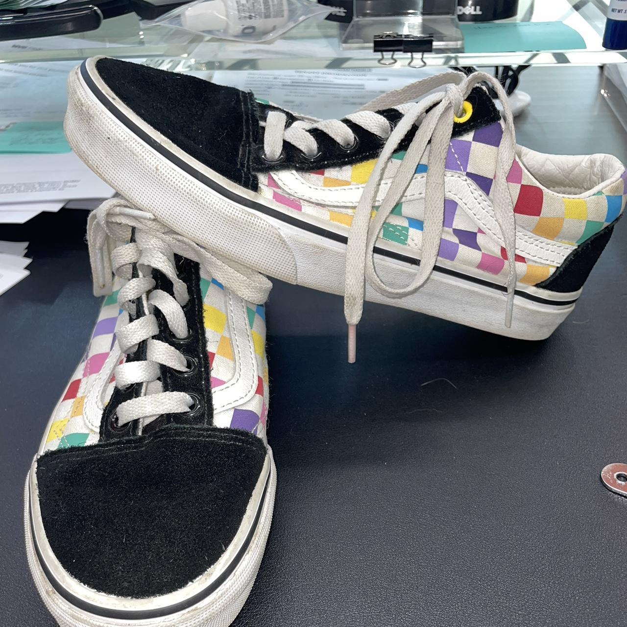 Vans old school multicolored checker board size US 7... - Depop