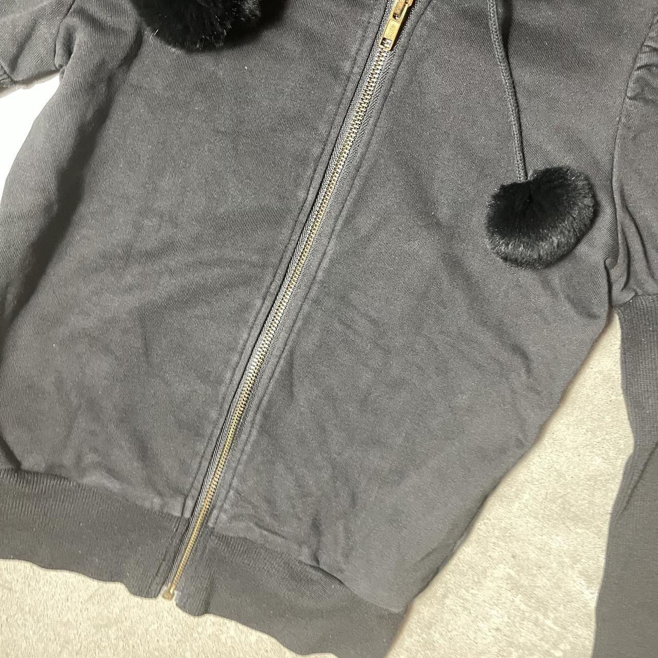 Black Pom Pom fur detachable hoodie puff shoulder... - Depop