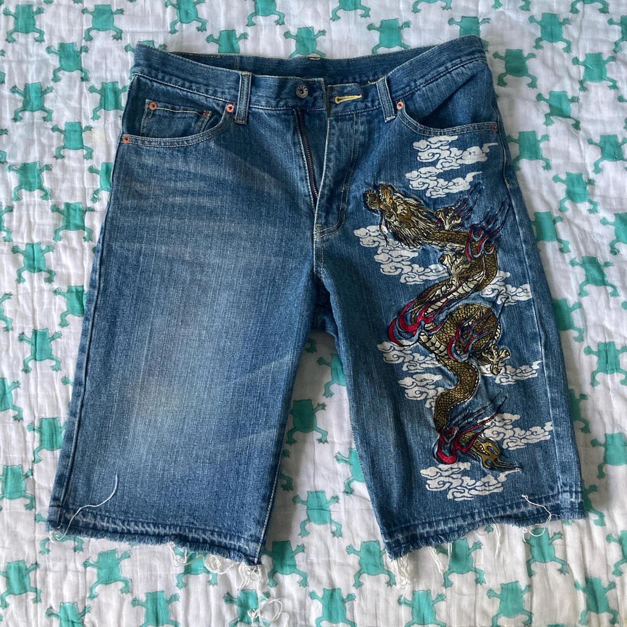 Embroidered Japanese Jorts, Jeans Japan Size: 32”... - Depop