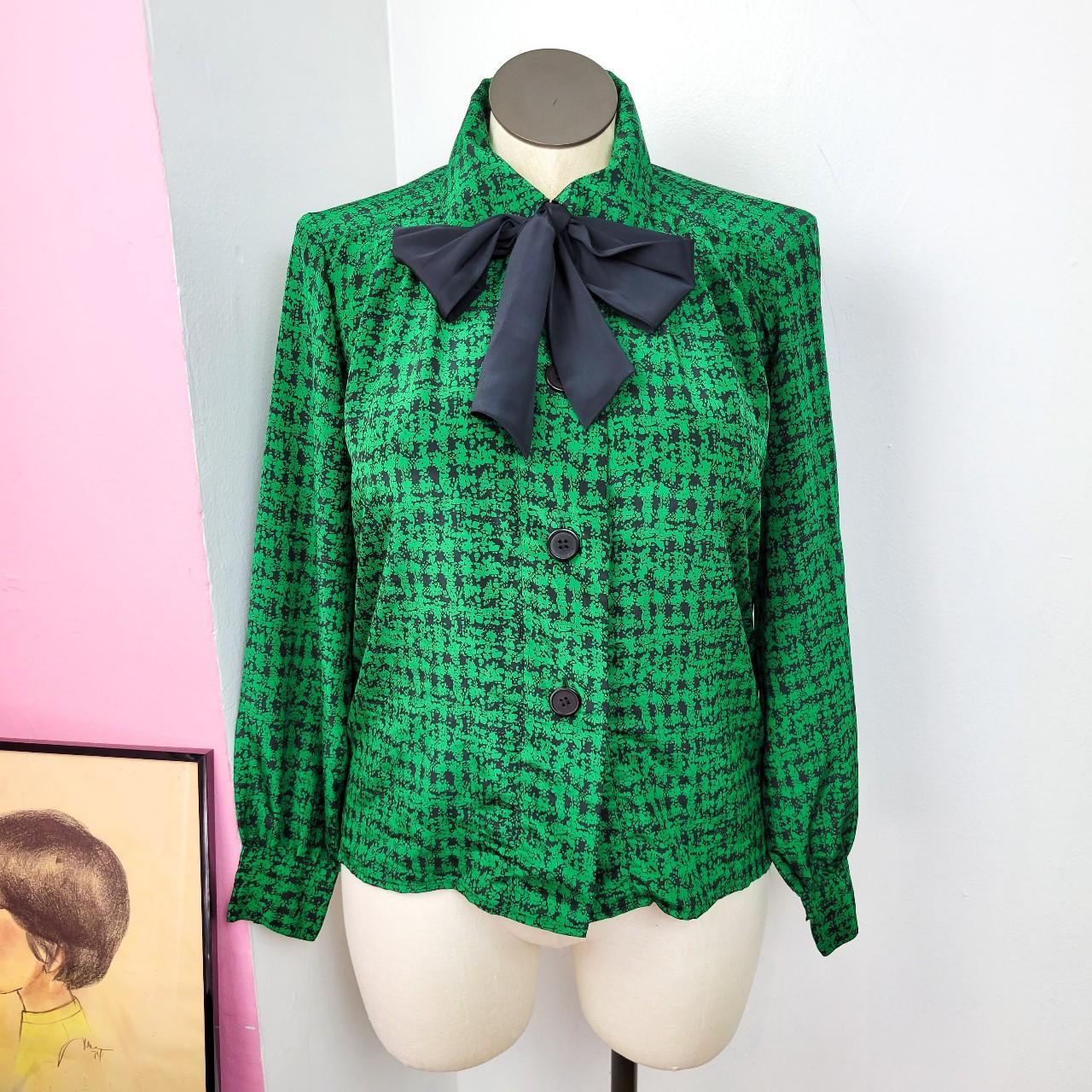80s green neck tie blouse 🖤 Vintage 80s green &... Depop