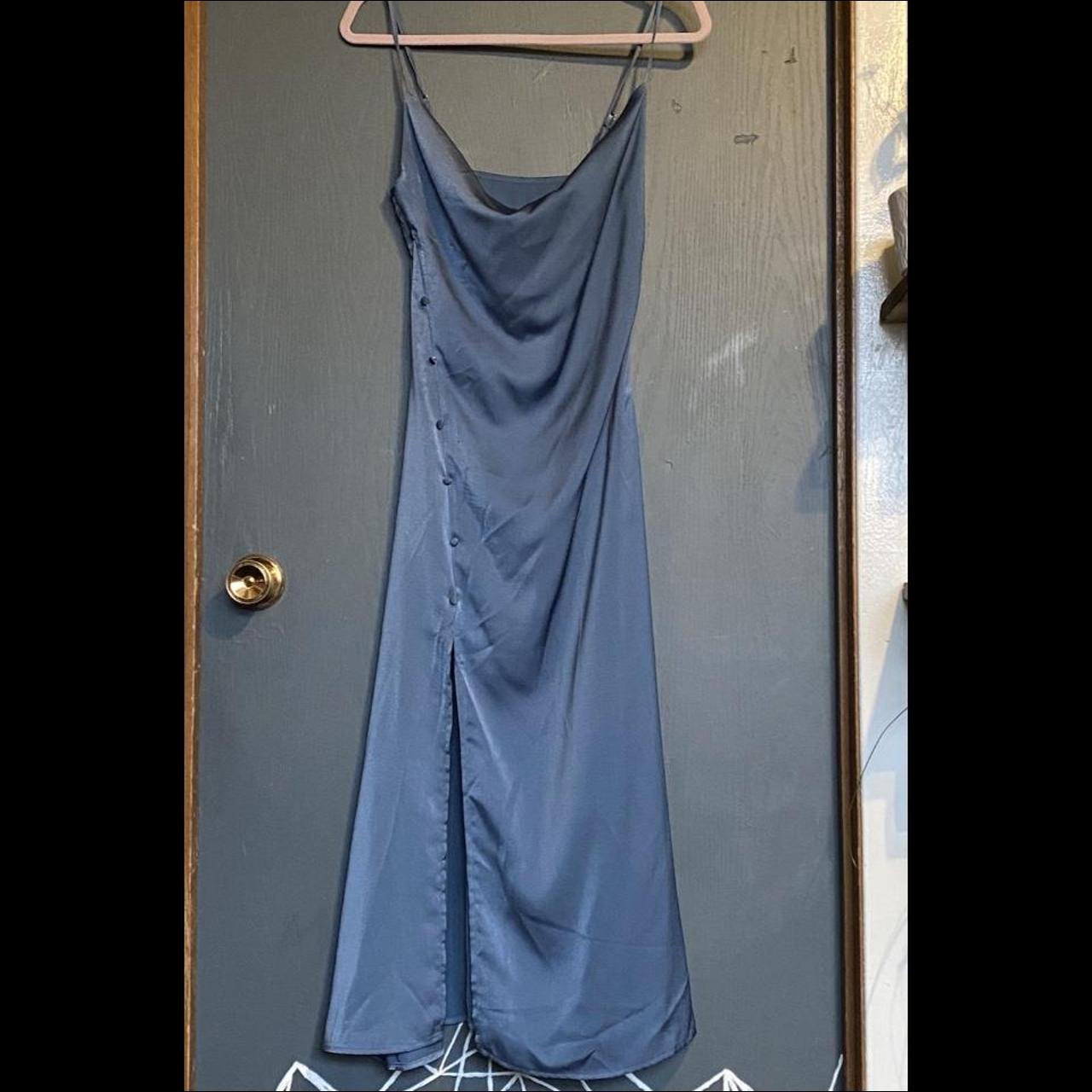 Slik, blue dress, with a slight slit on the bottom. ... - Depop