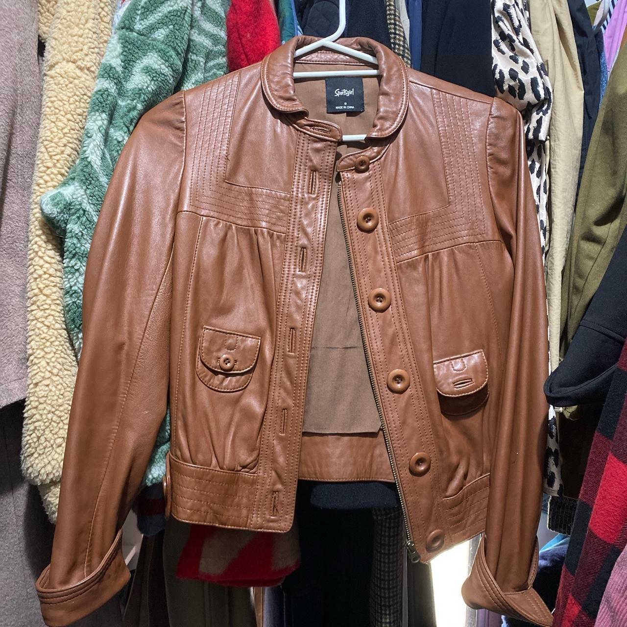 Sportsgirl vintage brown leather jacket. Cute puff... Depop