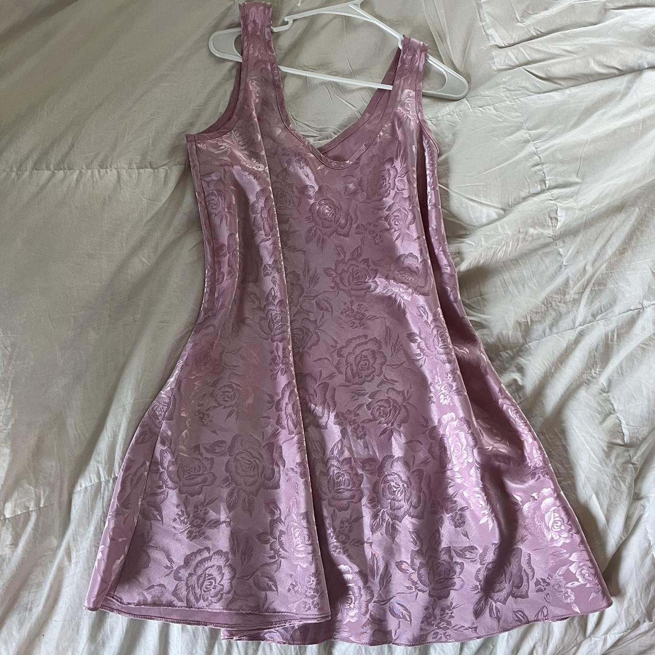 large pink slip dress with shiny ross design - Depop