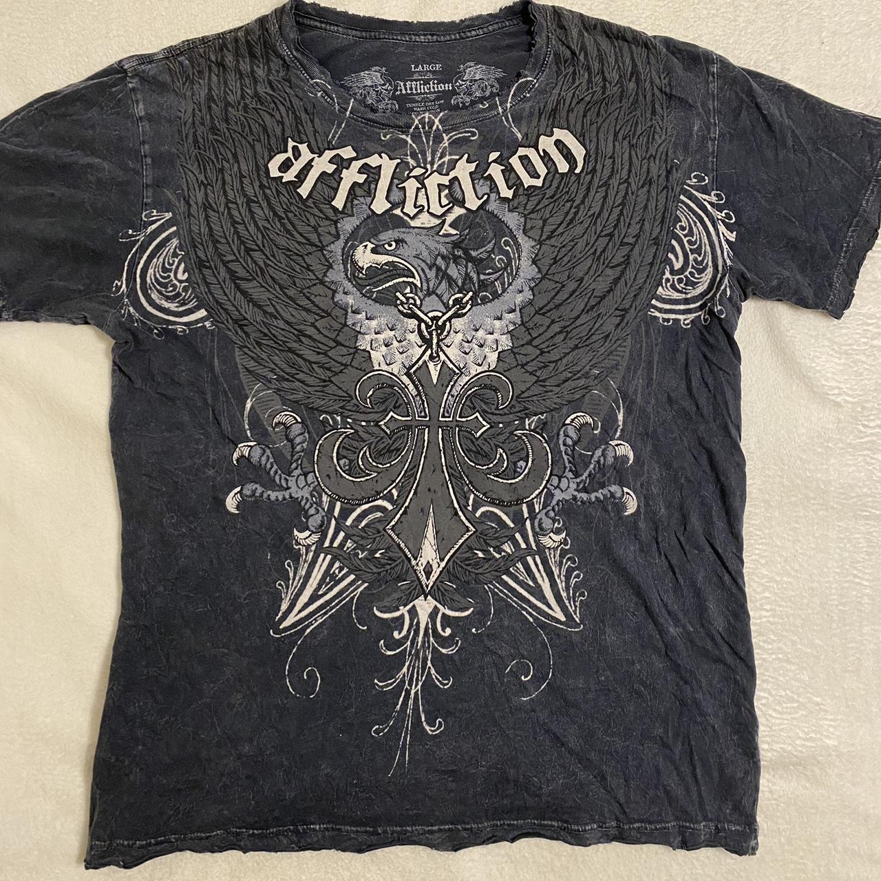 distressed double sided affliction shirt large with... - Depop