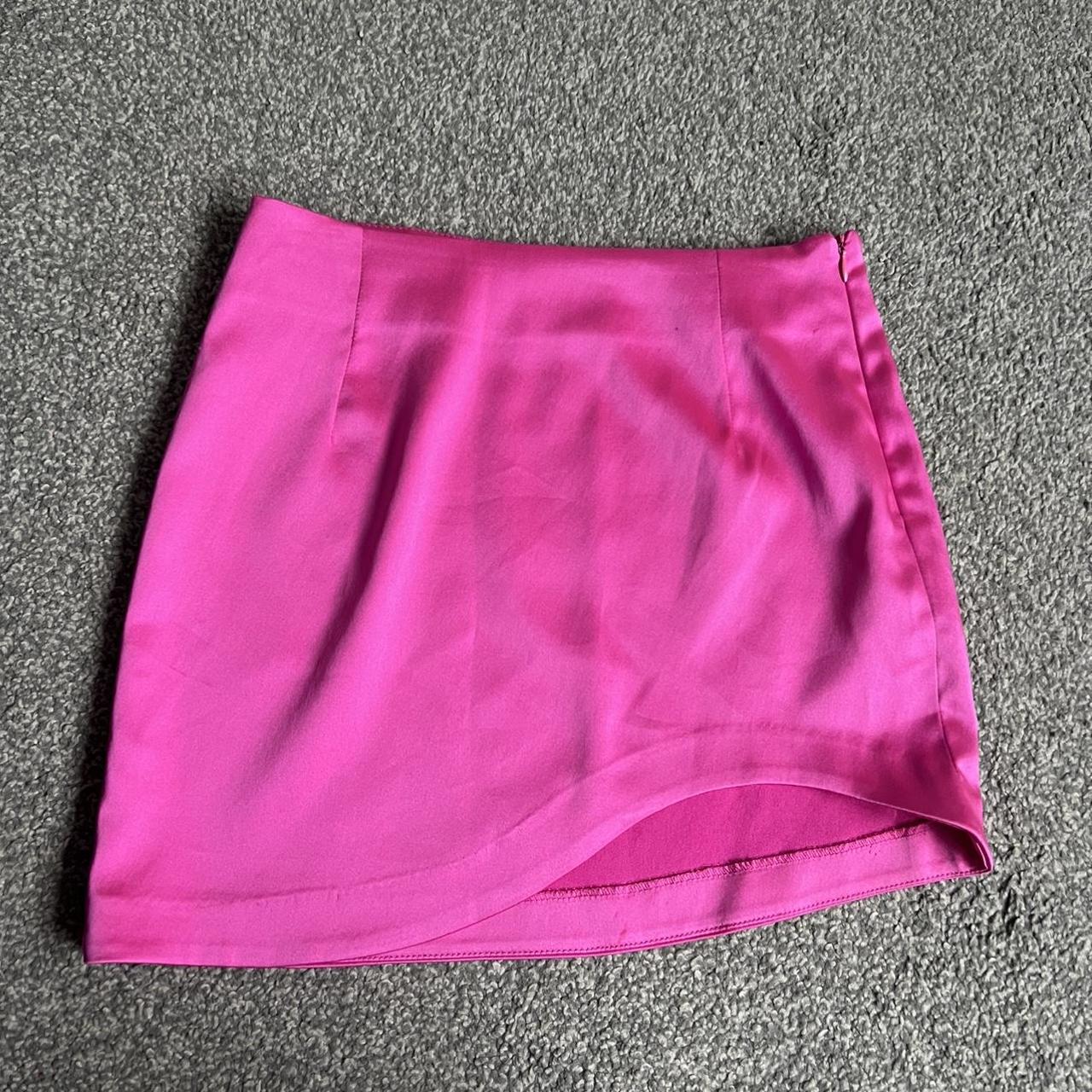 Pink silk mini skirt Bershka Size small - Depop