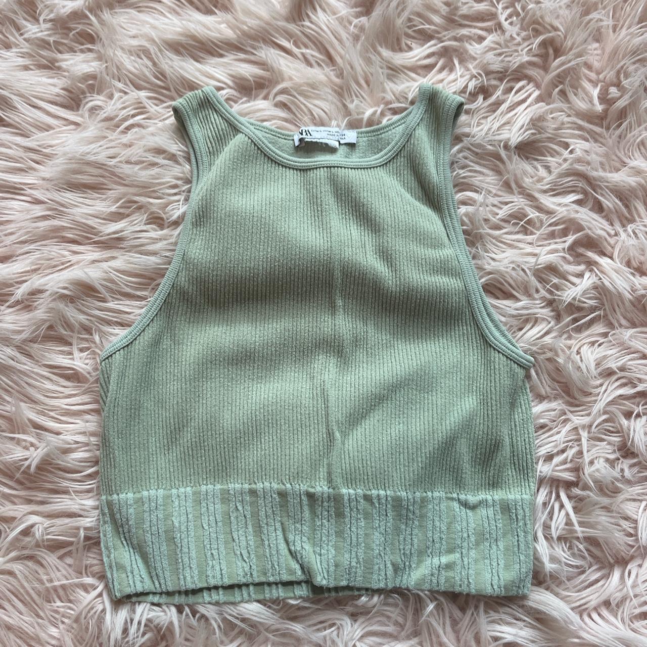 Zara Women's Green and Grey Vest | Depop