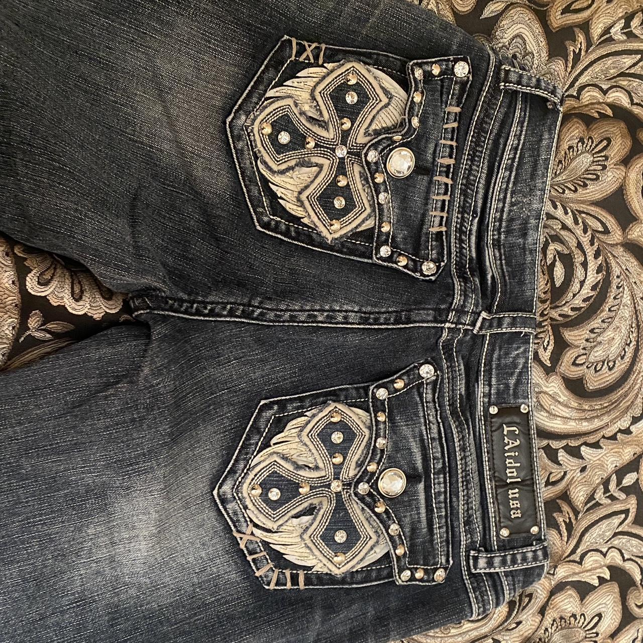 Bedazzled jeans #missme #y2k #jeans #gem - Depop