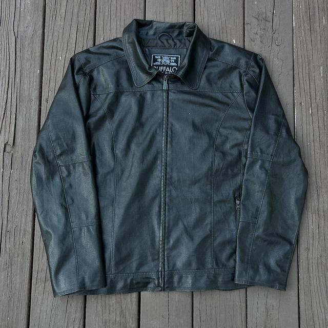 Men s Buffalo David Bitton Black Leather Zip Up. Depop