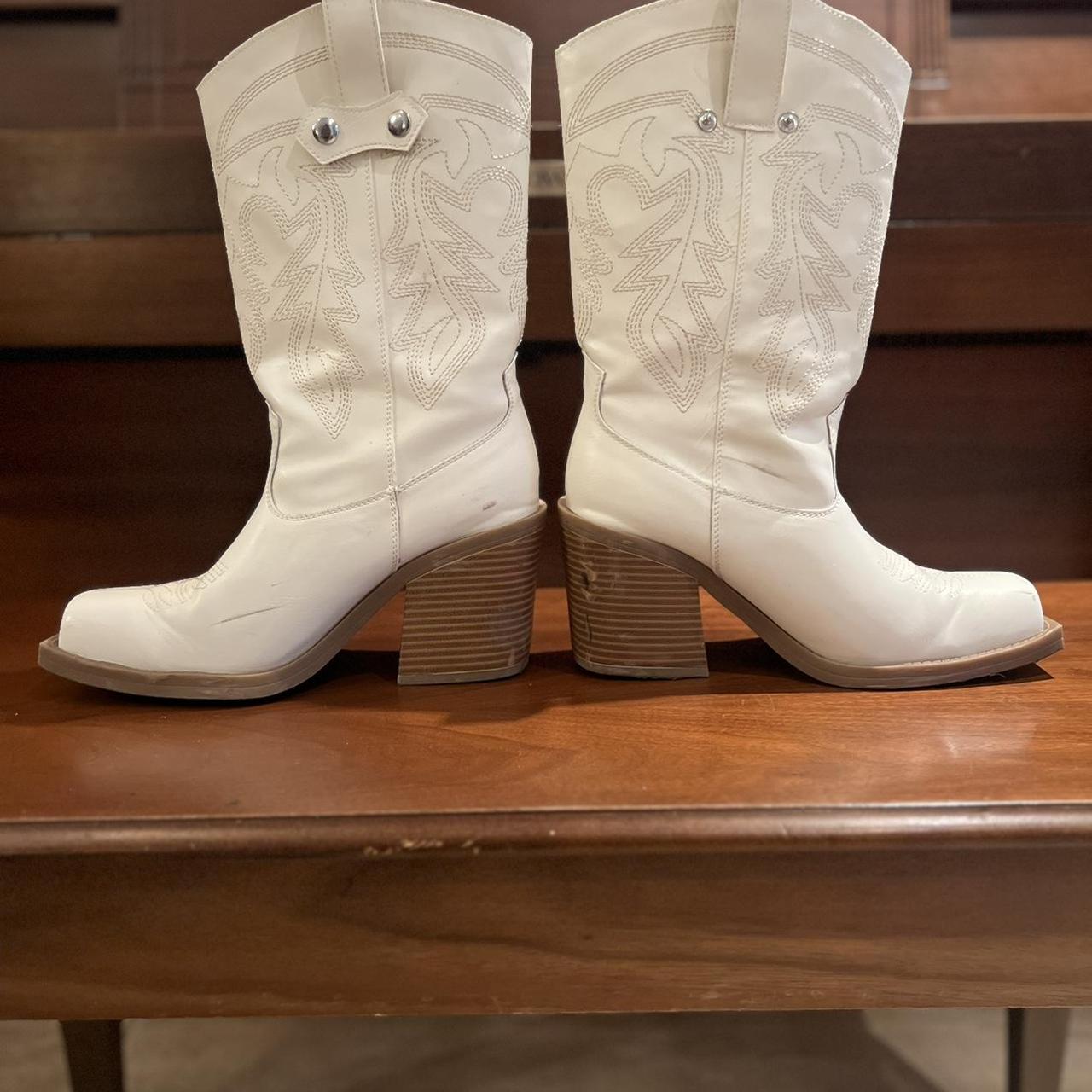 white cowboy boots from forever 21 size 8 worn once. Depop