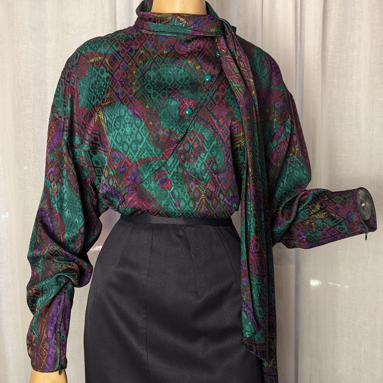 1980s Emanuel Ungaro Green And Purple Silk Blouse Depop