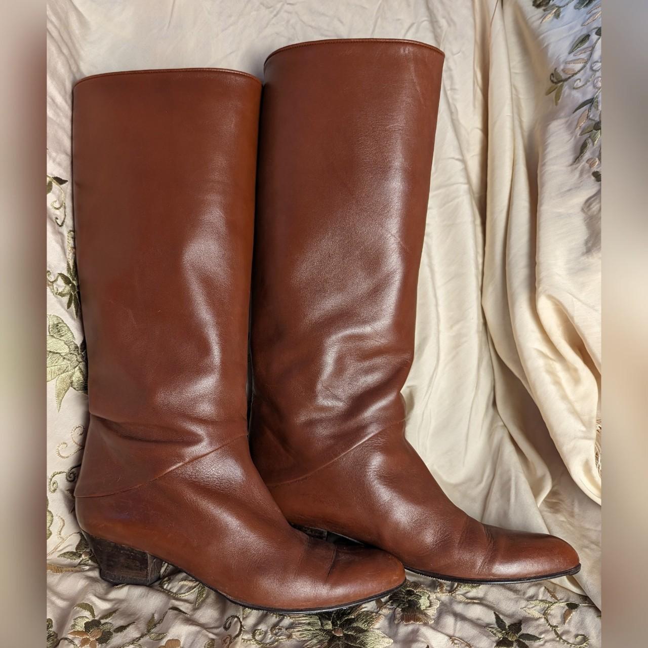 1980s Vaneli brown leather riding style boots. Made Depop