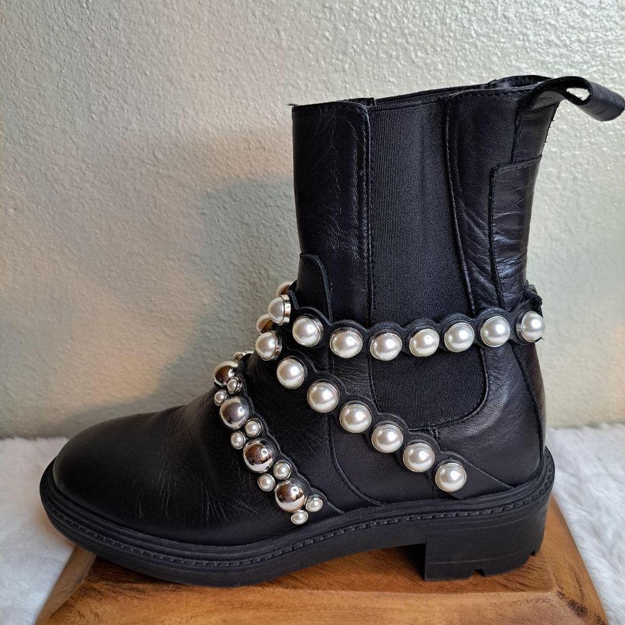 Zara leather orders ankle boots with faux pearls