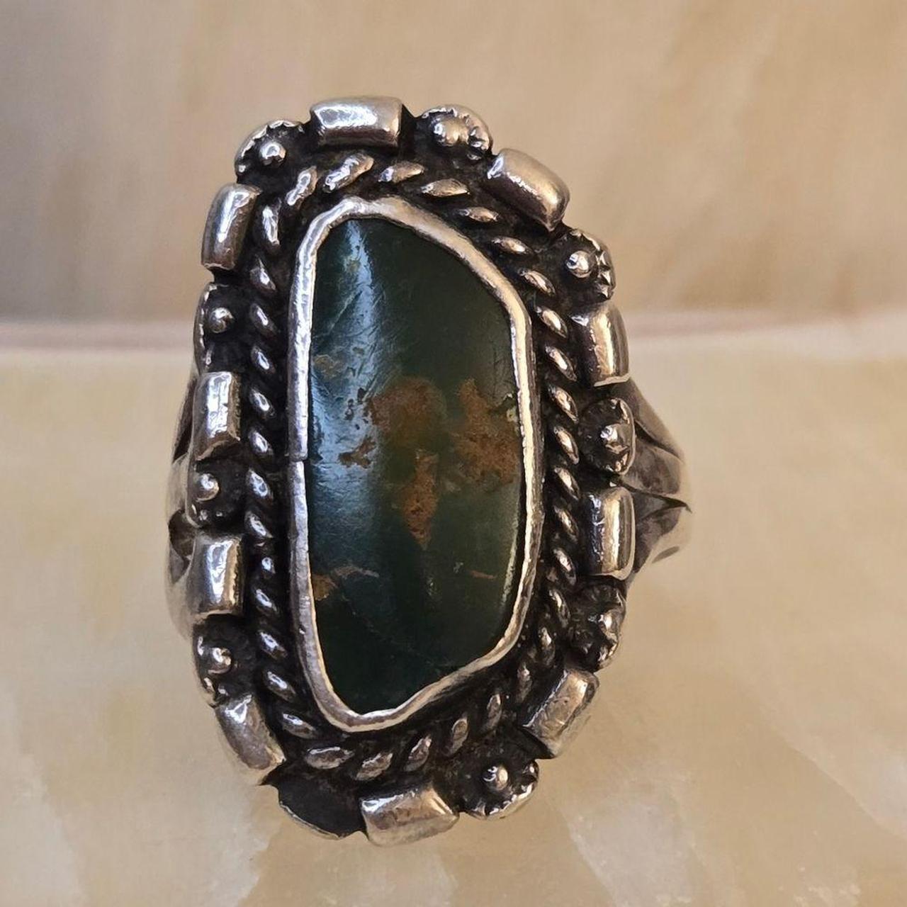 Source Unknown Women's Ring - Silver/Green – Vint… - image 1