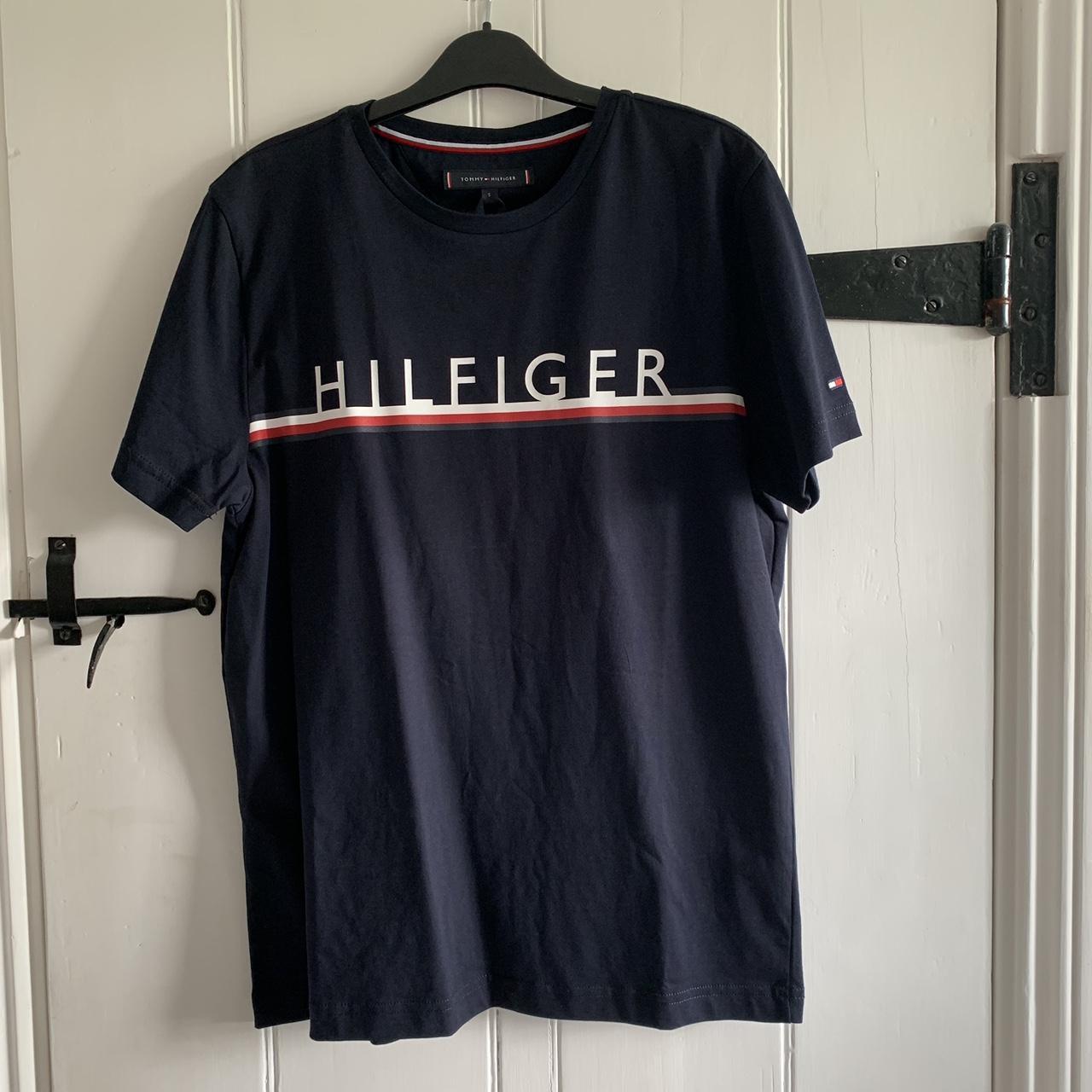 -Navy Tommy Hilfiger T-Shirt -Size Small Mens -Brand... - Depop