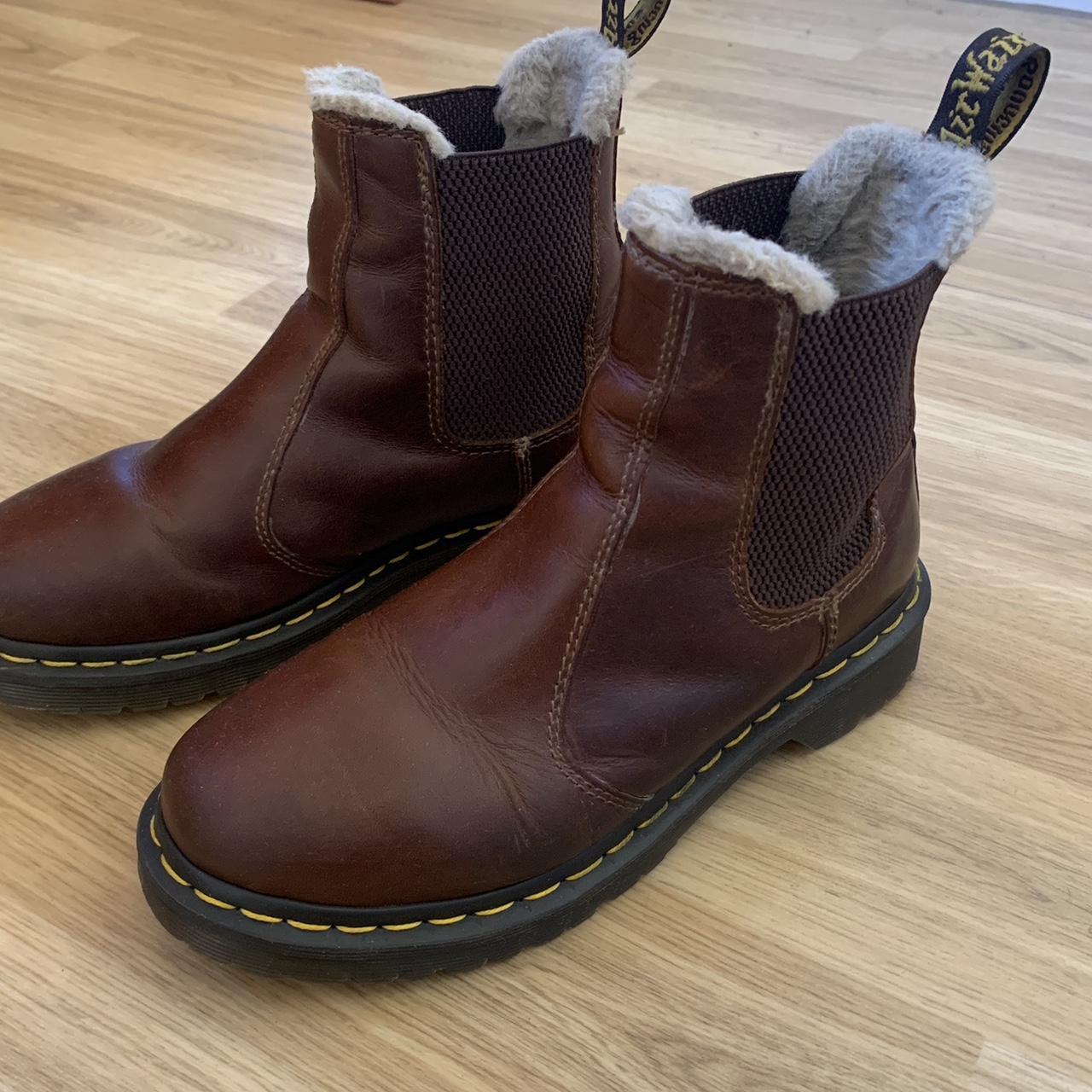 Fur lined Dr Marten Leonore butterscotch ankle boots... Depop