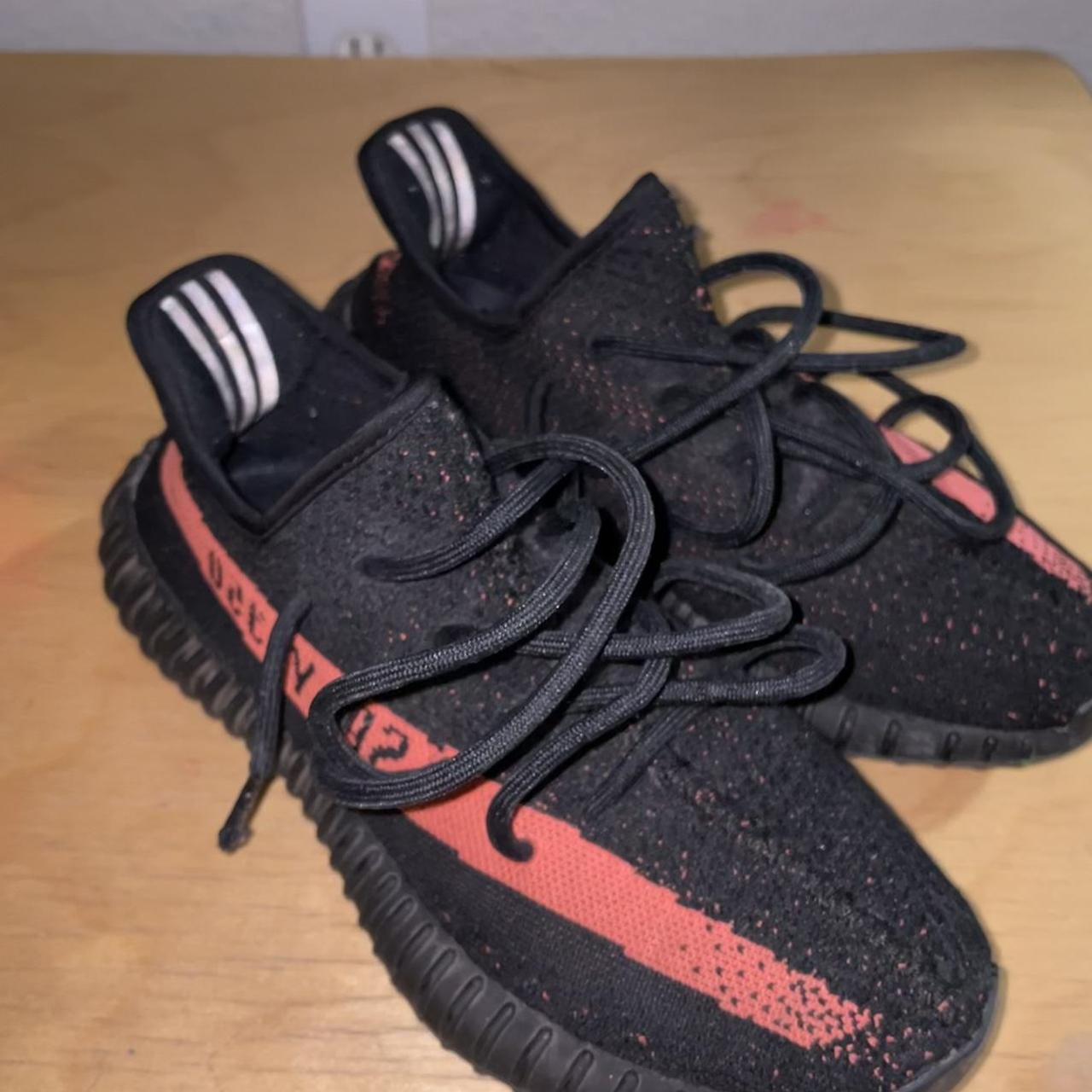 Yeezy 350 black with red Pretty Depop