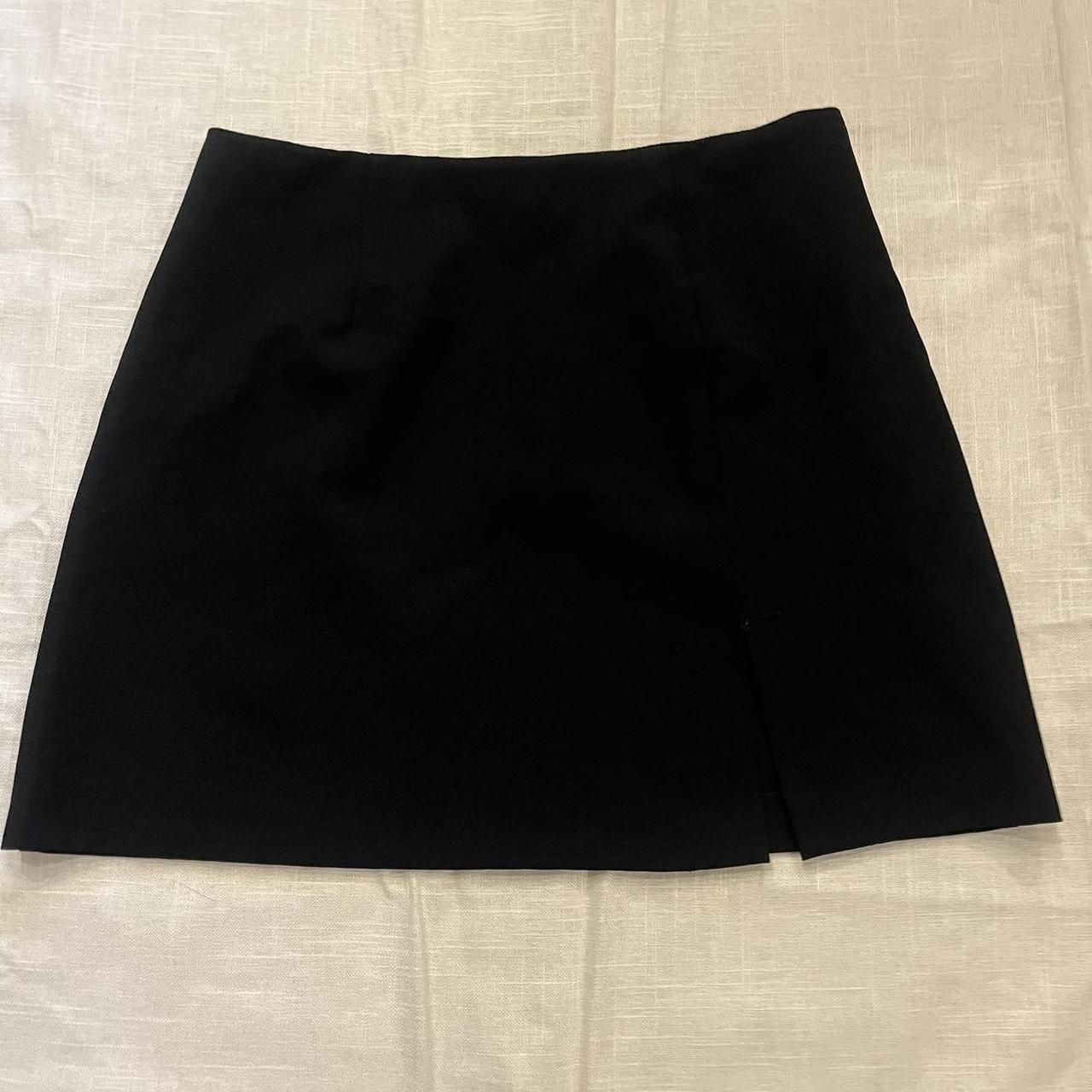 90s Black Mini Skirt with super flattering slit... - Depop