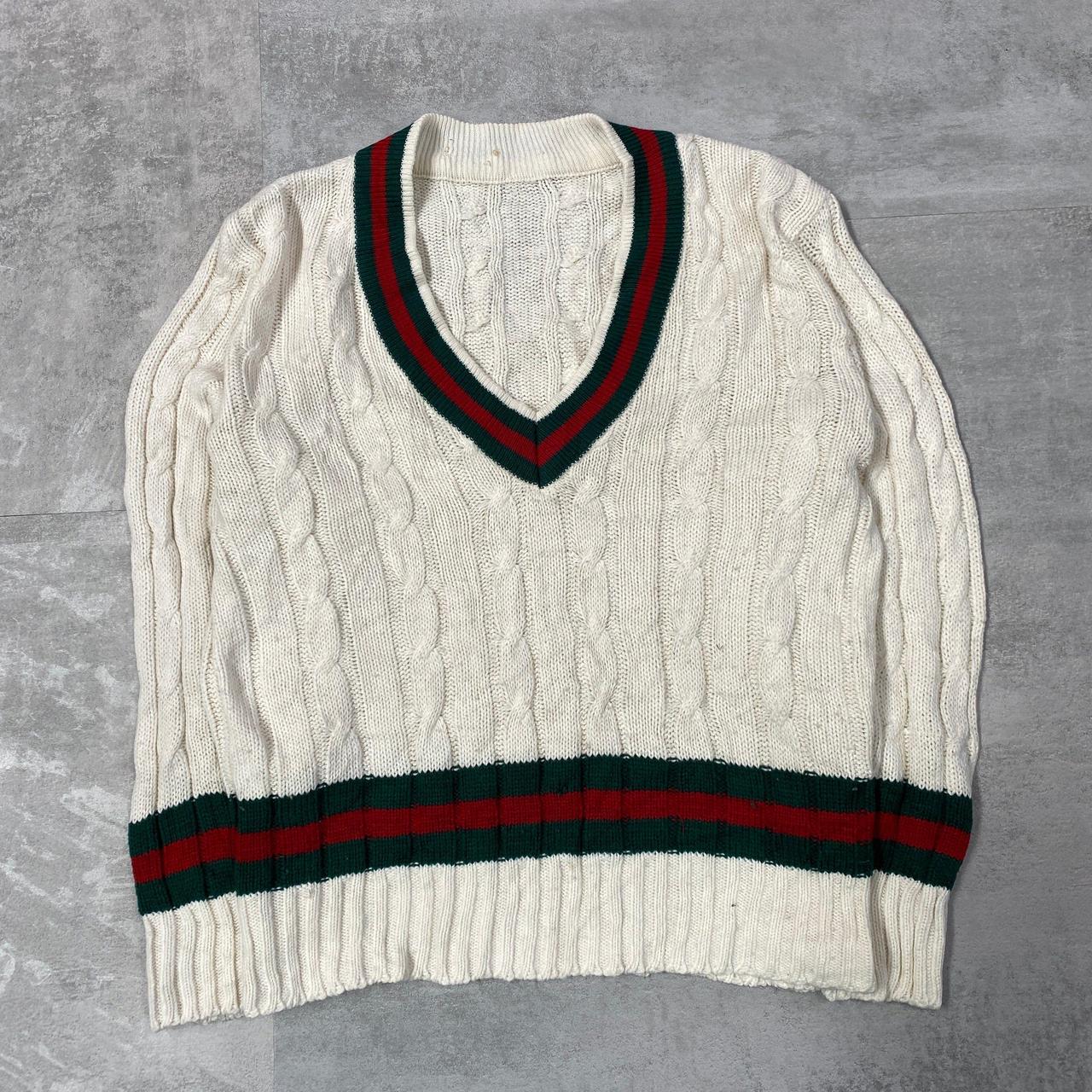 Beige Preppy Knitted Knitwear Sweater Size on... - Depop