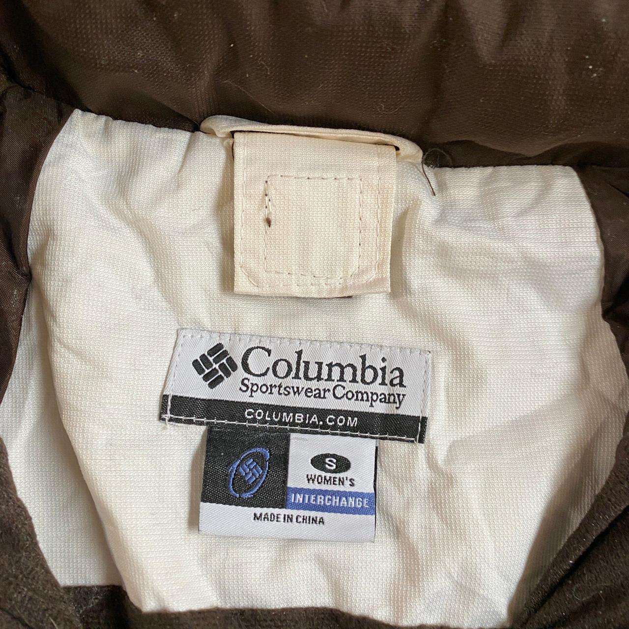 Brown and White Columbia Logo Embroidery Full zip up... - Depop
