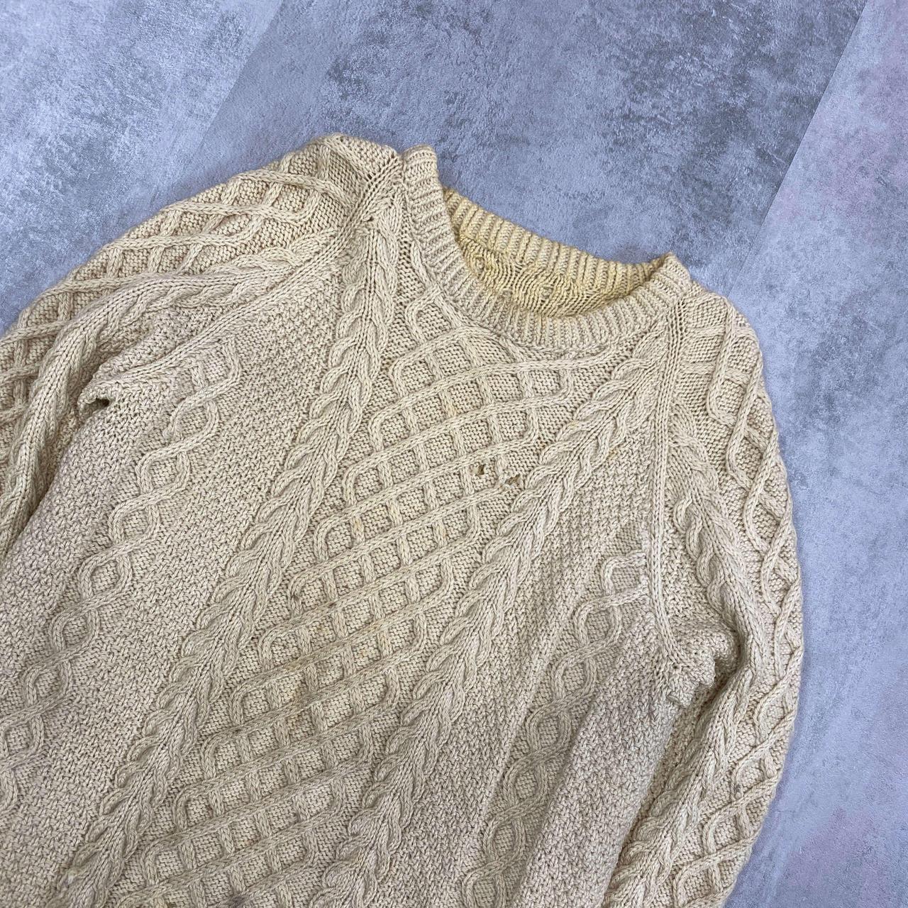 Beige Irish Cable Knit Jumper Sweater Women's... - Depop